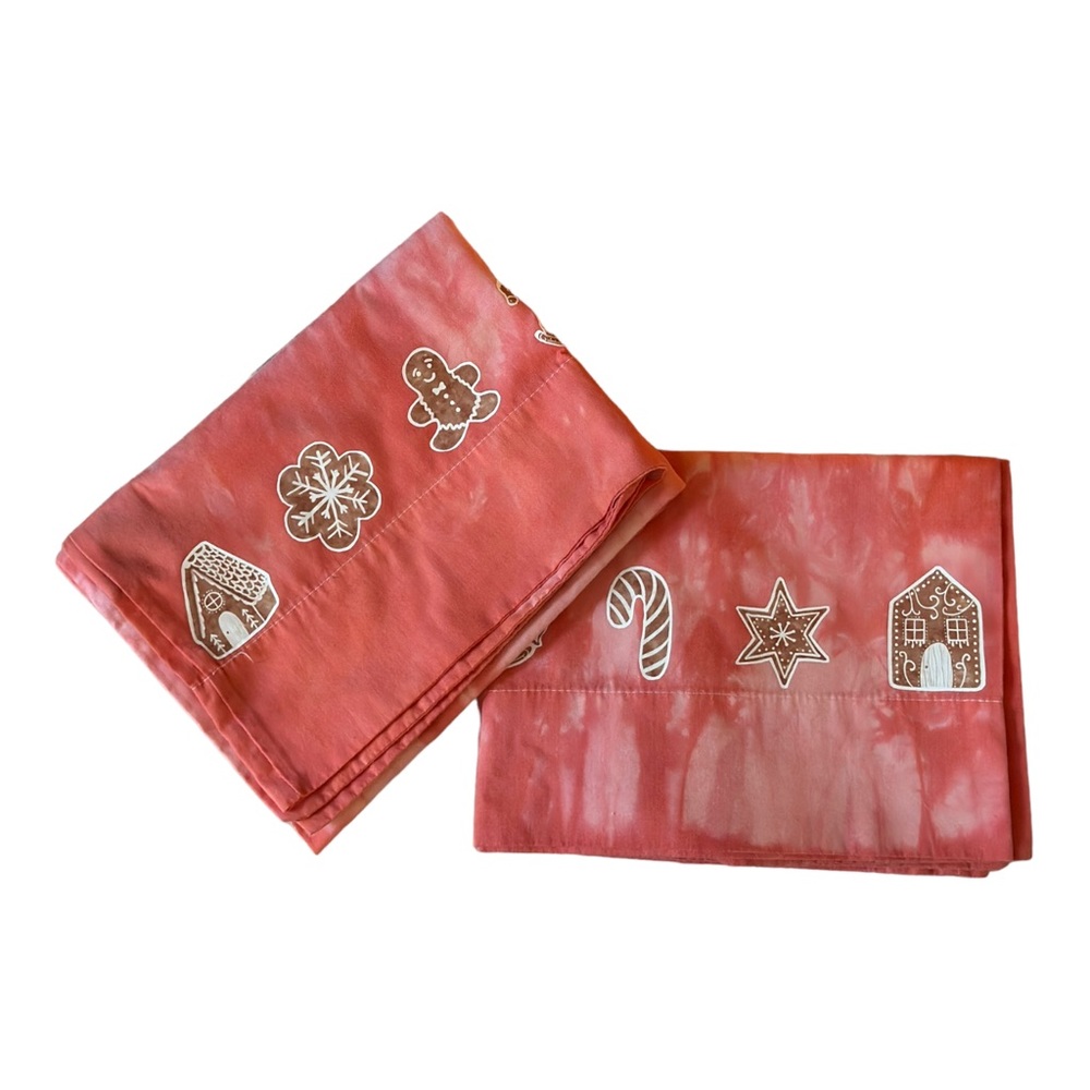 Gingerbread Holiday Pillow Cases Set of 2 Botanical Eco Dyed OOAK NWT Christmas